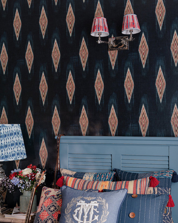 Maiysha Indigo Wallpaper by Mind the Gap Designer Wallpaper WOODSTOCK '69 LIFESTYLE COLLECTION Satin Matte Made in Europe Paste the wall 1 roll x 20.5 x 10.9 yards - Swanky Fabrics -