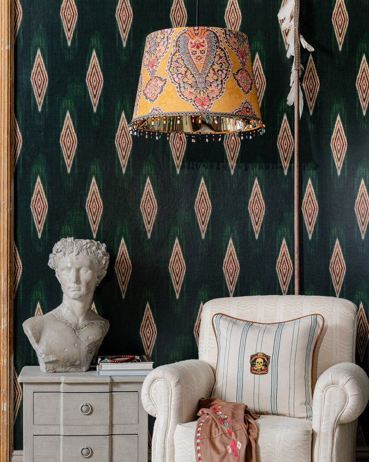Maiysha Botanical Green Wallpaper by Mind the Gap Designer Wallpaper WOODSTOCK '69 LIFESTYLE COLLECTION Satin Matte Made in Europe Paste the wall 1 roll x 20.5 x 10.9 yards - Swanky Fabrics -