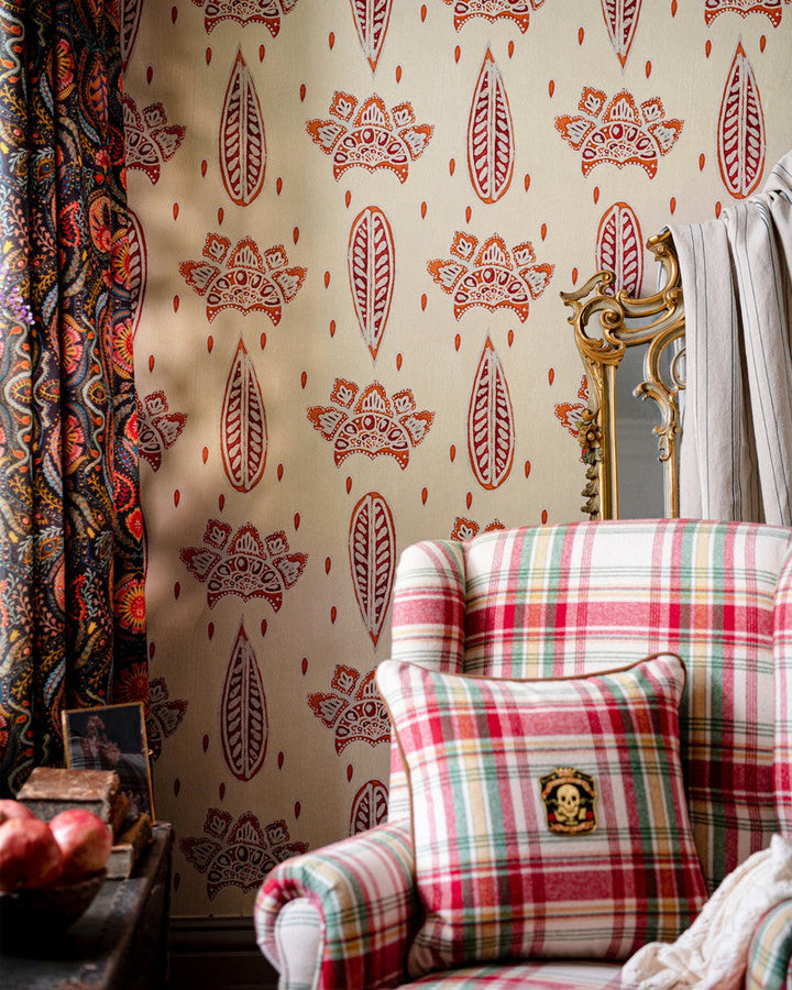 Bethel Batik Wallpaper by Mind the Gap Designer Wallpaper WOODSTOCK '69 LIFESTYLE COLLECTION Satin Matte Made in Europe Paste the wall 1 roll x 20.5 x 10.9 yards - Swanky Fabrics -