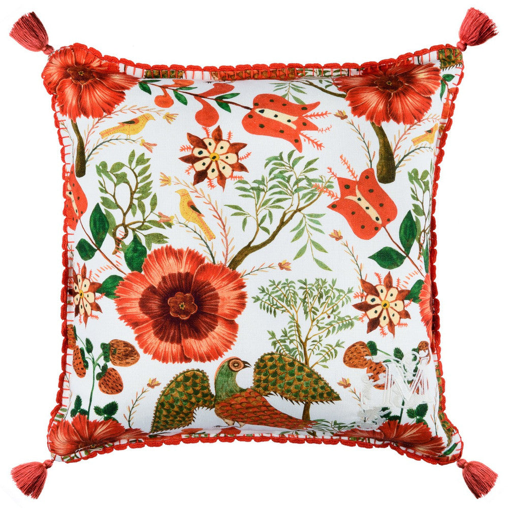 Mind The Gap Pillows SZEKELY Linen Cushion (LC40090) | LC40090 | TRANSYLVANIAN ROOTS | 20 x 20 in | Green, Red, White | Fabric Carolina | https://www.fabriccarolina.com/