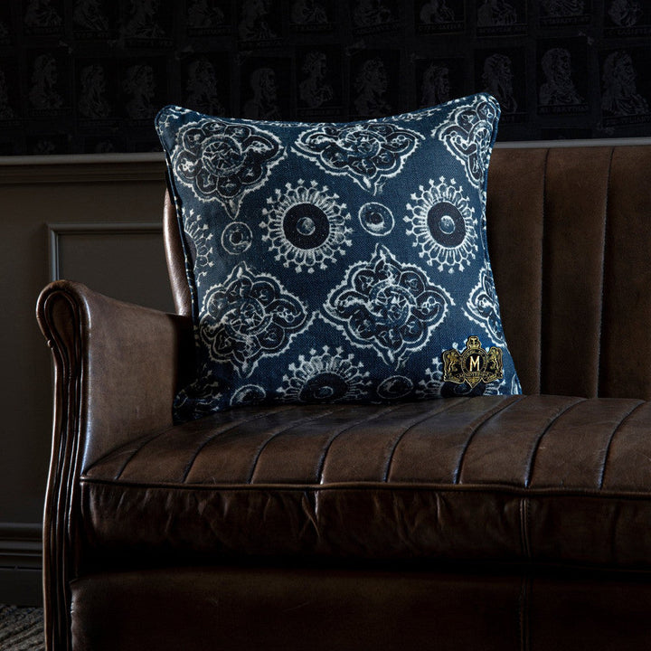 Mind The Gap Pillows AJRAK Linen Cushion (LC40036) | LC40036 | THE HOME OF AN ECCENTRIC MAN | 20 x 20 in | Black, Blue, White | Fabric Carolina | https://www.fabriccarolina.com/
