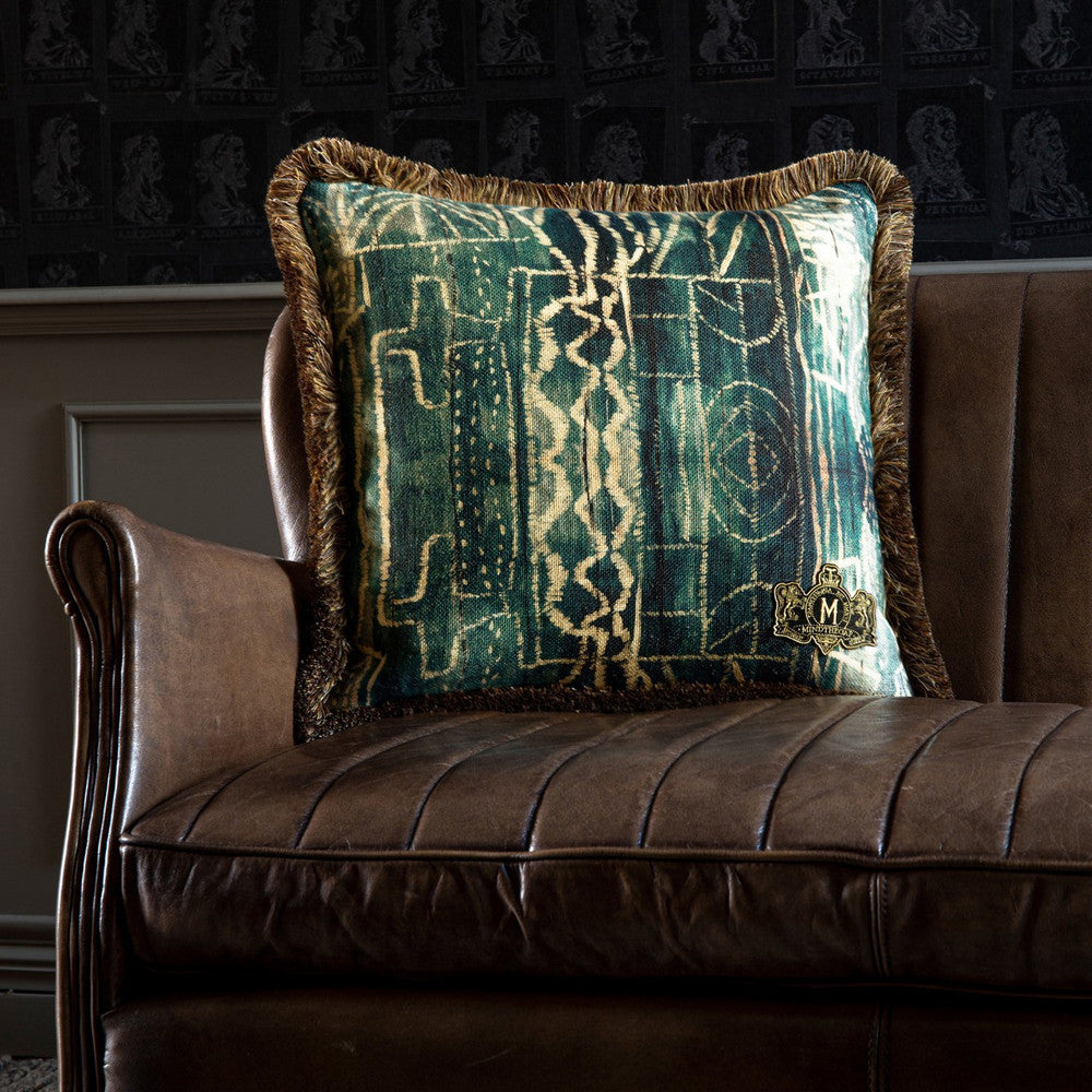 Mind The Gap Pillows BAMILEKE Linen Cushion (LC40060) | LC40060 | THE HOME OF AN ECCENTRIC MAN | 20 x 20 in | Blue, Taupe, Turquoise | Fabric Carolina | https://www.fabriccarolina.com/