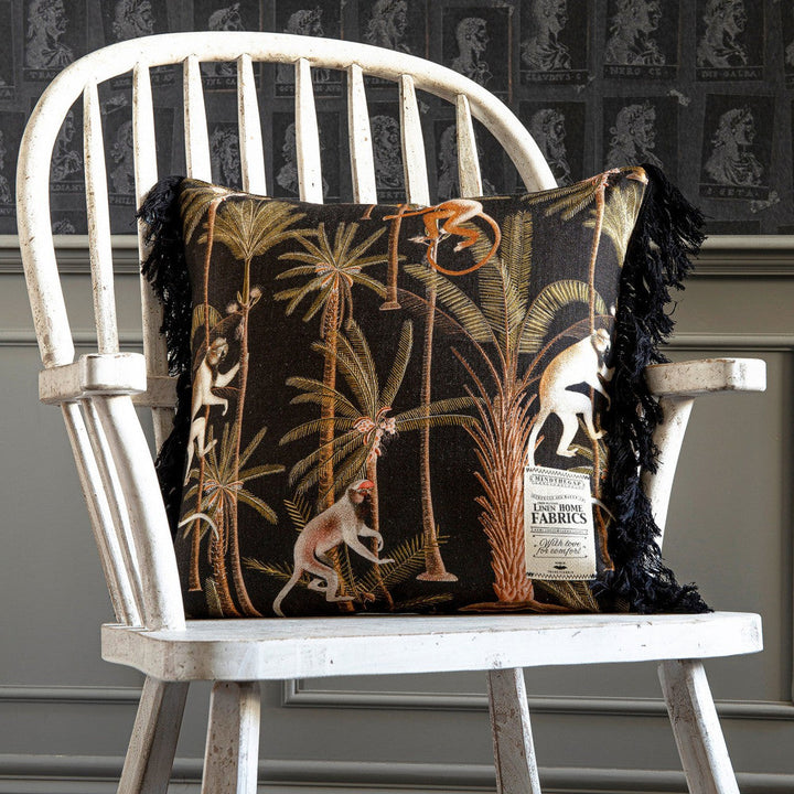 Mind The Gap Pillows BARBADOS Anthracite Linen Cushion (LC40006) | LC40006 | TROPICAL MOOD | 20 x 20 in | Anthracite, Green, Orange | Fabric Carolina | https://www.fabriccarolina.com/