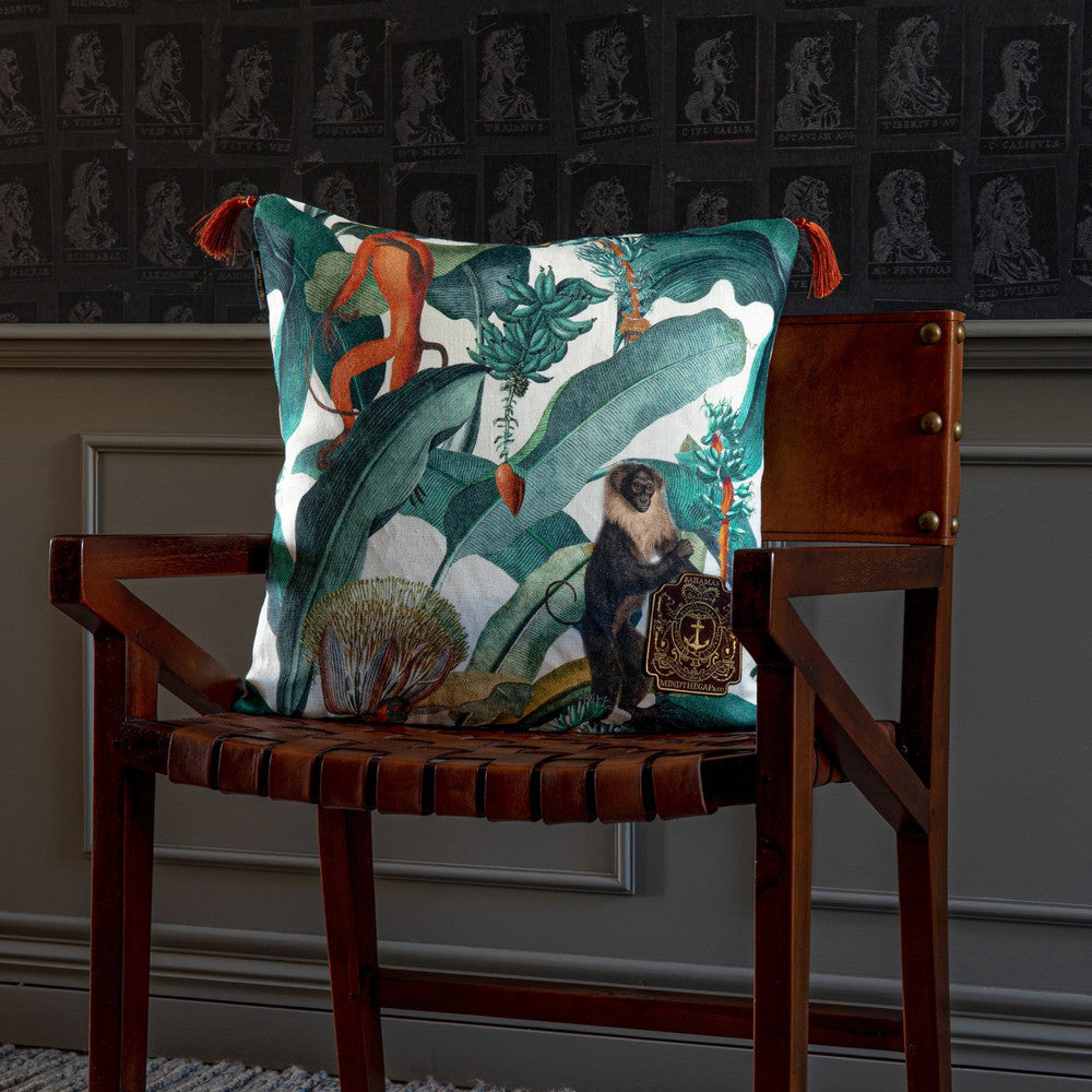 Mind The Gap Pillows BERMUDA Linen Cushion (LC40005) | LC40005 | TROPICAL MOOD | 20 x 20 in | Green, Orange, Taupe | Fabric Carolina | https://www.fabriccarolina.com/