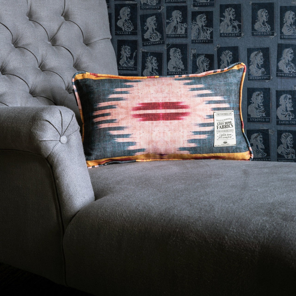 Mind The Gap Pillows PATOLA Linen Cushion (LC40019) | LC40019 | NOMAD STORY | 20 x 12 in | Blue, Red, Yellow | Fabric Carolina | https://www.fabriccarolina.com/