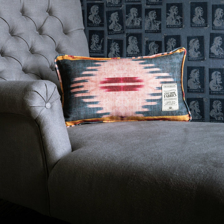 Mind The Gap Pillows PATOLA Linen Cushion (LC40019) | LC40019 | NOMAD STORY | 20 x 12 in | Blue, Red, Yellow | Fabric Carolina | https://www.fabriccarolina.com/