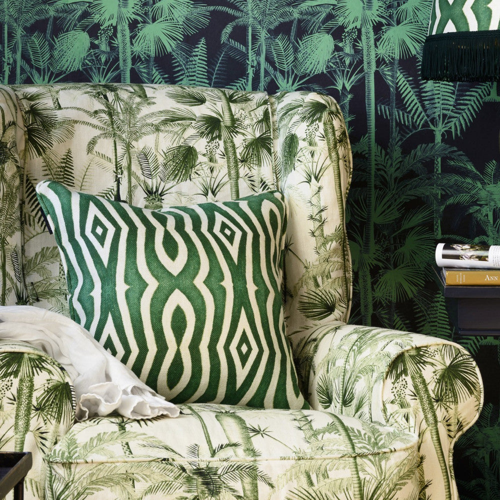 Mind The Gap Pillows RIVERSIDE Linen Cushion (LC40010) | LC40010 | THE TROPICAL COTTAGE | 20 x 20 in | Green, White | Fabric Carolina | https://www.fabriccarolina.com/