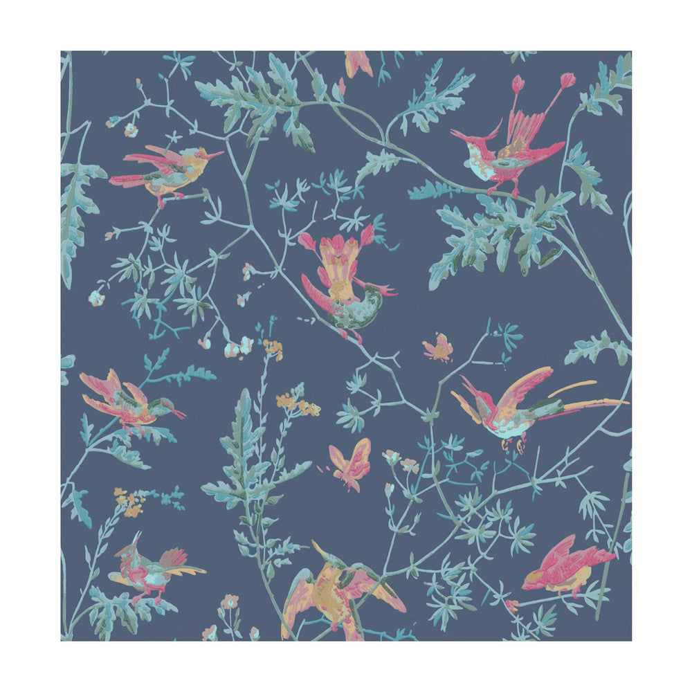 Hummingbirds Indigo Multi-Colour by Cole & Son Designer Wallcovering COLE & SON ARCHIVE ANTHOLOGY PAPER - 100% United Kingdom Horizontal: and Vertical: 21.1 20.5 - Swanky Fabrics -