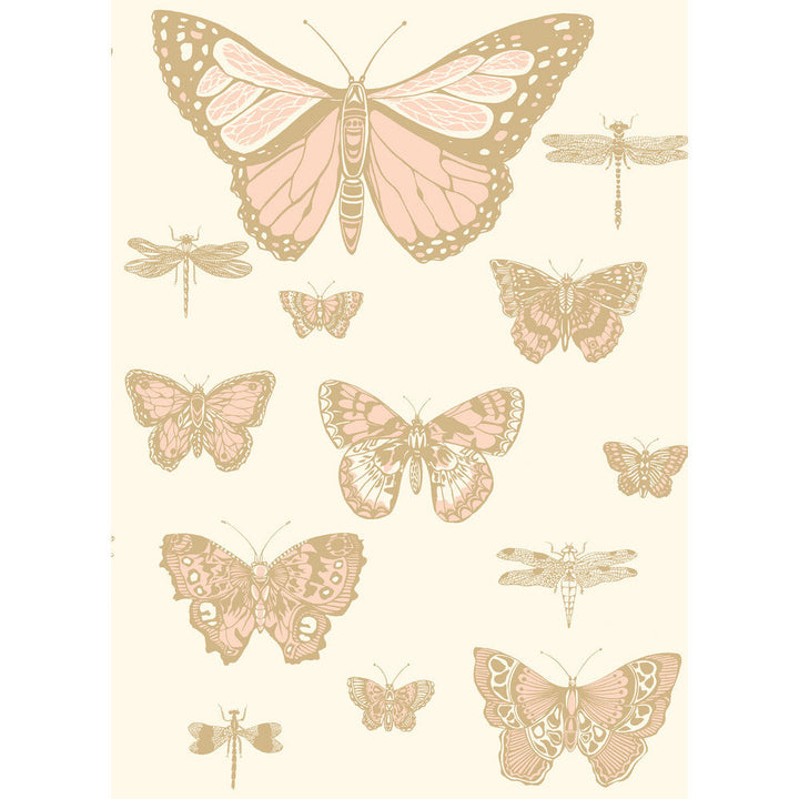 Butterflies & Dragonflies Pink On Ivry by Cole & Son Designer Wallcovering COLE & SON WHIMSICAL PAPER - 100% United Kingdom - Horizontal: - and Vertical: 28.3 20.5 - Swanky Fabrics -