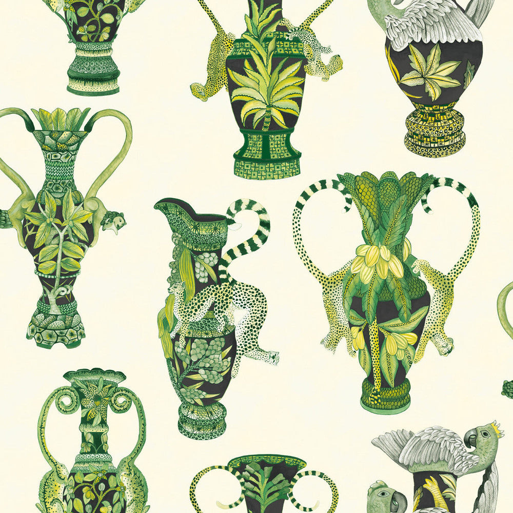 Khulu Vases Green & White by Cole & Son Designer Wallcovering COLE & SON ARDMORE PAPER - 100% United Kingdom Horizontal: and Vertical: 27 27 - Swanky Fabrics -
