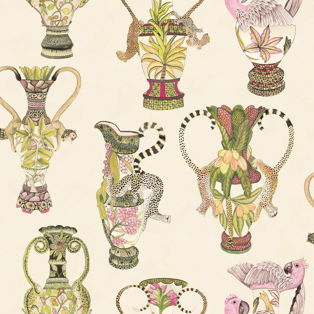 Khulu Vases Cream & Multi by Cole & Son Designer Wallcovering COLE & SON ARDMORE PAPER - 100% United Kingdom Horizontal: and Vertical: 27 27 - Swanky Fabrics -