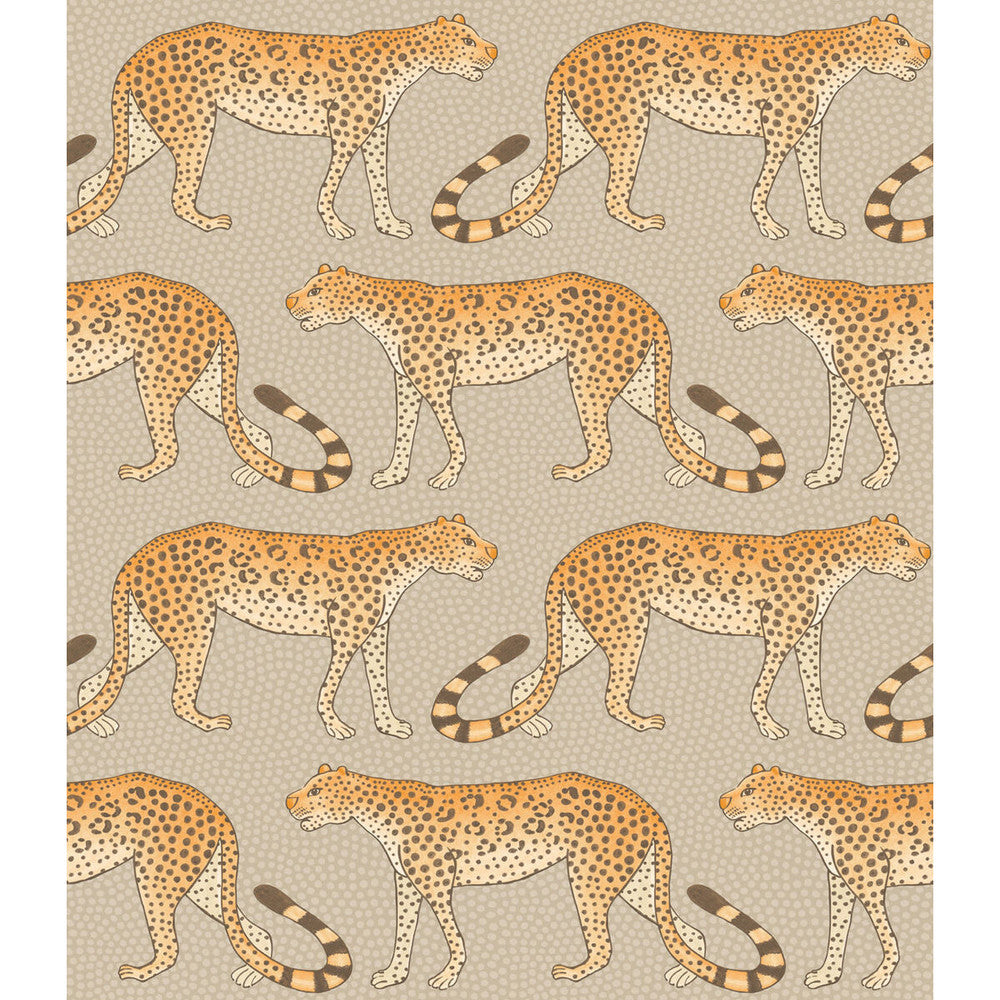 Leopard Walk Stone & Orange by Cole & Son Designer Wallcovering COLE & SON ARDMORE PAPER - 100% United Kingdom - Horizontal: - and Vertical: 12 20.5 - Swanky Fabrics -
