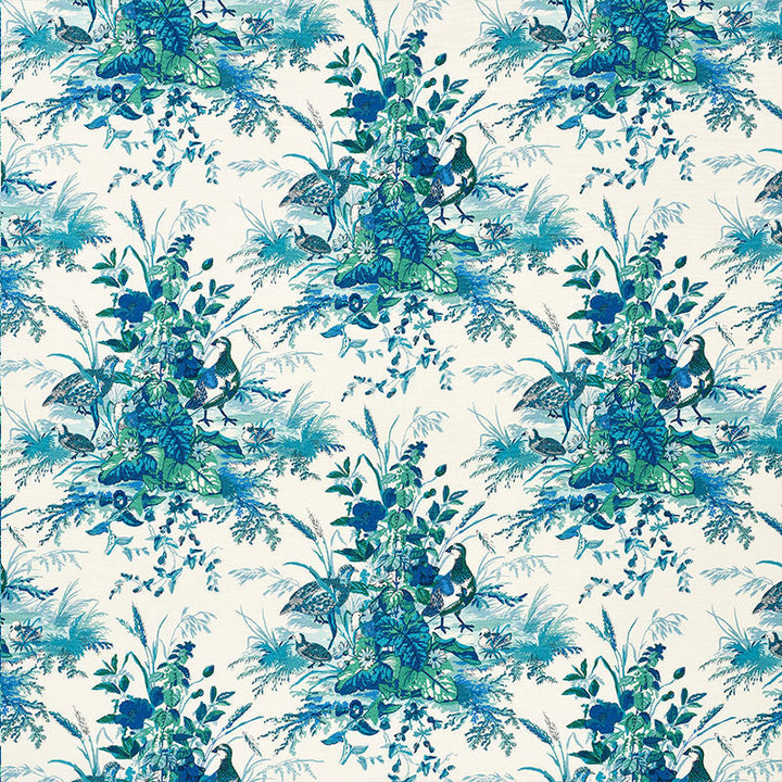 Quail Meadow Peacock 1106044 by Schumacher Fabric Schumacher Fabric Quail Meadow Peacock 1106044Fabric LINEN 64% UNITED KINGDOM </p><p>Repeat: H: HORZ. 13 1/2" (34CM) , V: VERT. 25 1/4" (64CM) 56.375 - Fabric Carolina -