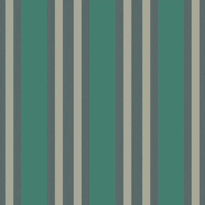 Polo Stripe Teal/Gilver by Cole & Son Designer Wallcovering COLE & SON MARQUEE STRIPES PAPER - 100% United Kingdom Horizontal: 20.5 and Vertical: 0 20.5 - Swanky Fabrics -