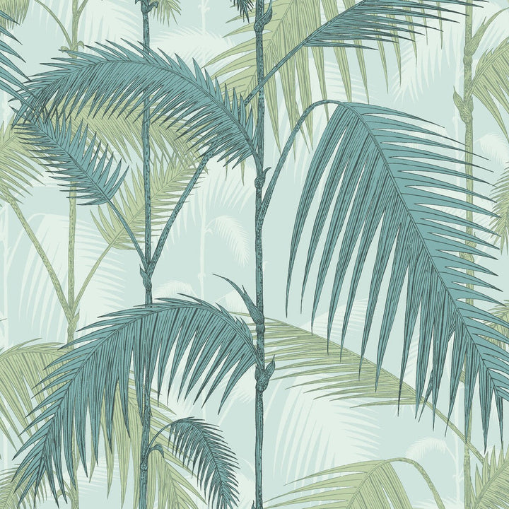 Palm Jungle Print Room Blue/Mint by Cole & Son Designer Wallcovering COLE & SON ICONS PAPER - 100% United Kingdom - Horizontal: 20.5 and Vertical: 25 20.5 - Swanky Fabrics -
