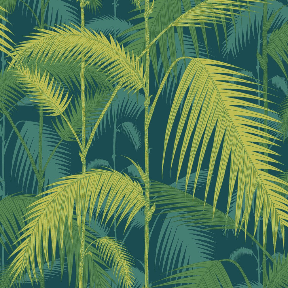Palm Jungle Petrol/Lime by Cole & Son Designer Wallcovering COLE & SON ICONS PAPER - 100% United Kingdom Horizontal: 20.5 and Vertical: 25 20.5 - Swanky Fabrics -