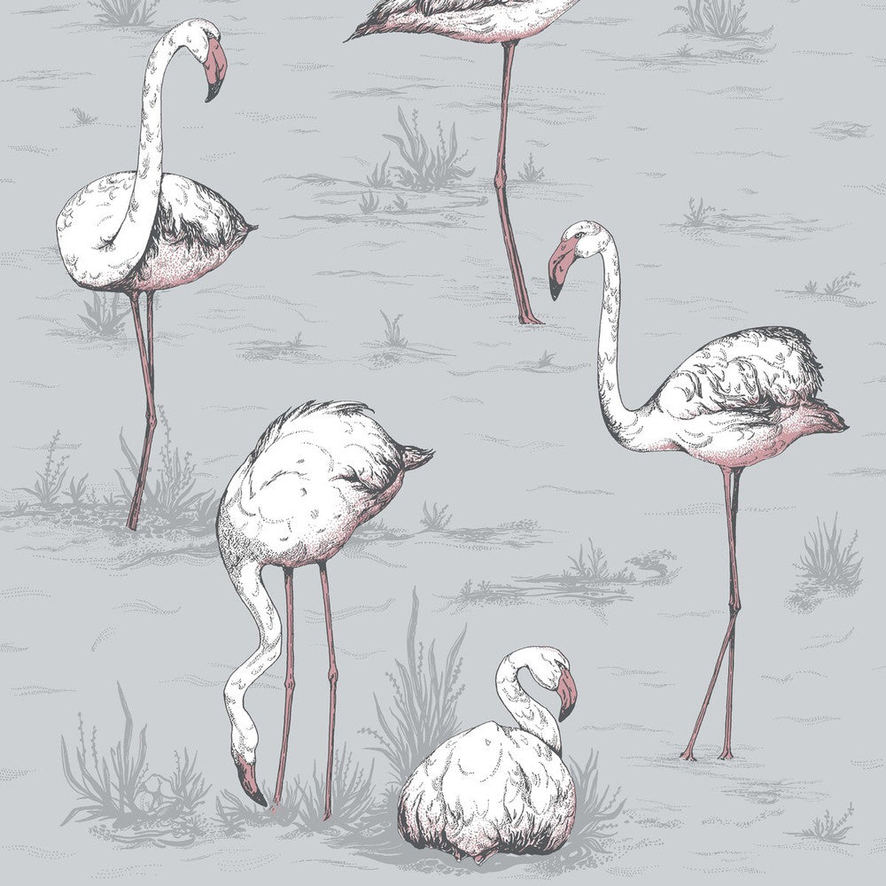 Flamingos Grey by Cole & Son Designer Wallcovering COLE & SON ICONS PAPER - 100% United Kingdom Horizontal: and Vertical: 27.5 21 - Swanky Fabrics -