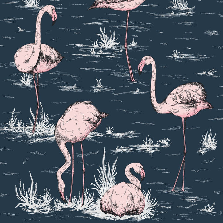 Flamingos Ink/Plaster Pink by Cole & Son Designer Wallcovering COLE & SON ICONS PAPER - 100% United Kingdom Horizontal: and Vertical: 27.5 21 - Swanky Fabrics -