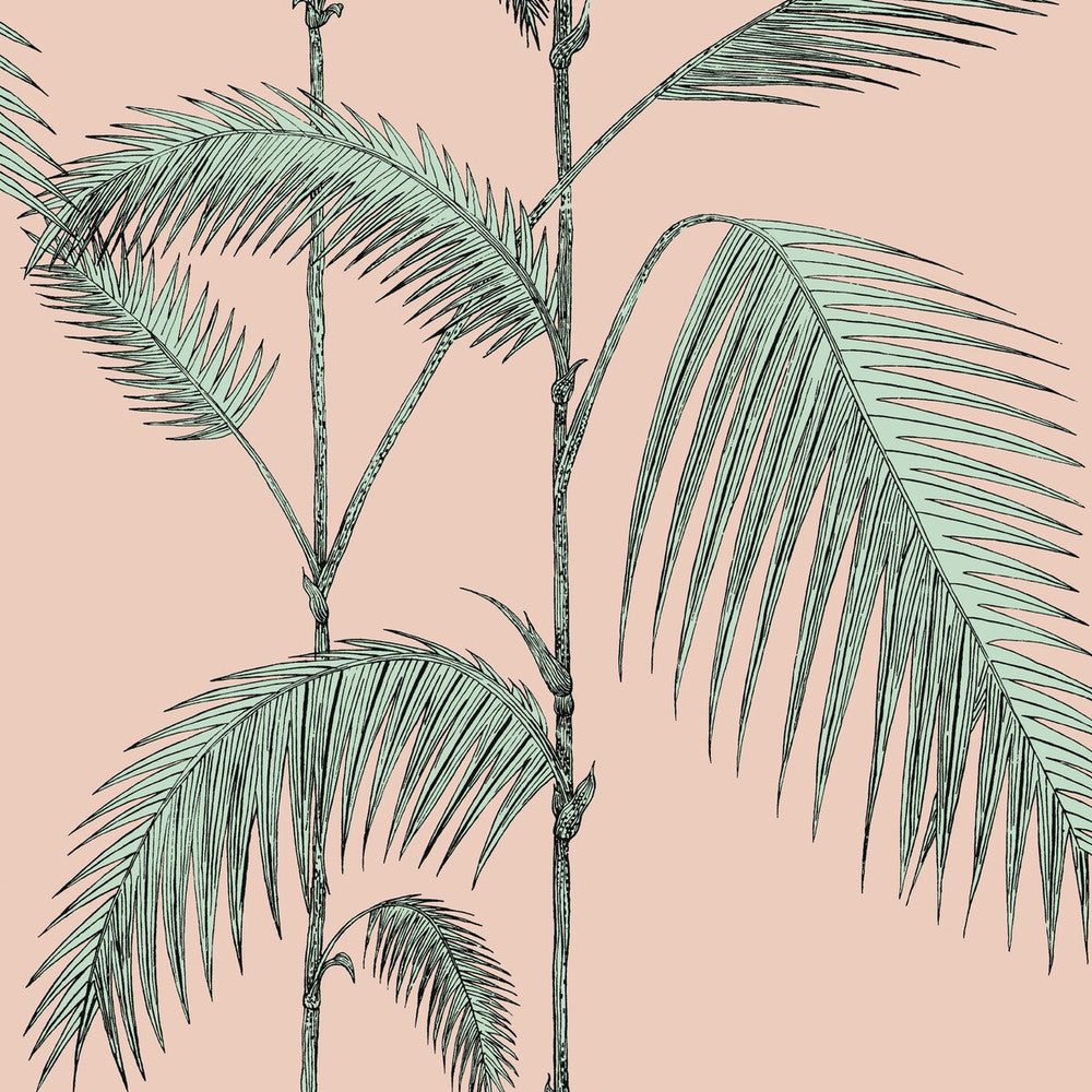 Palm Leaves Plaster Pink/Mint by Cole & Son Designer Wallcovering COLE & SON ICONS PAPER - 100% United Kingdom - Horizontal: - and Vertical: 28.3 20.5 - Swanky Fabrics -