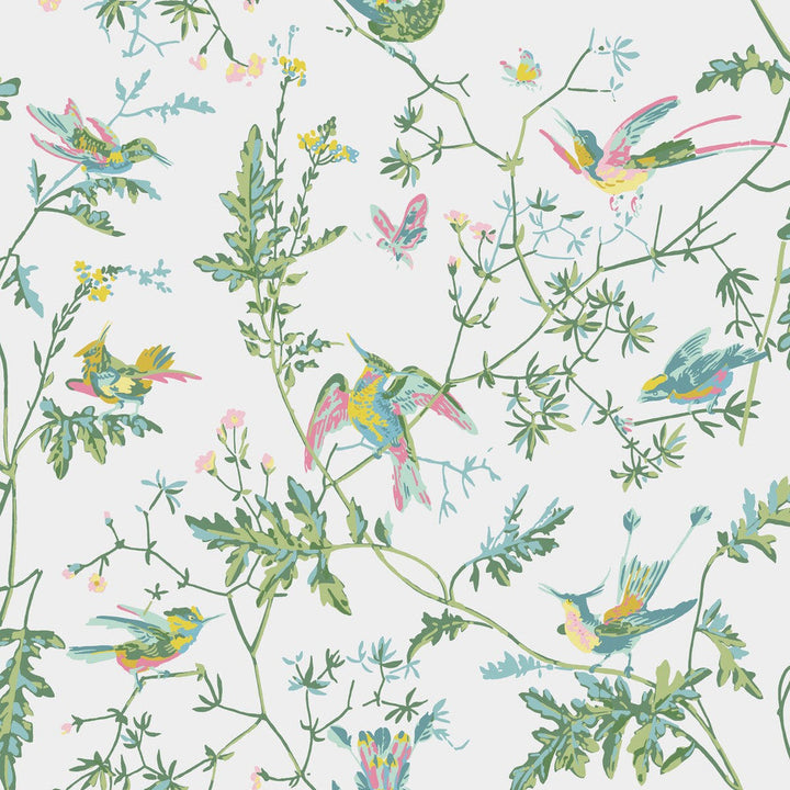 Hummingbirds Green/Pink by Cole & Son Designer Wallcovering COLE & SON ICONS PAPER - 100% United Kingdom - Horizontal: - and Vertical: 21 20.5 - Swanky Fabrics -