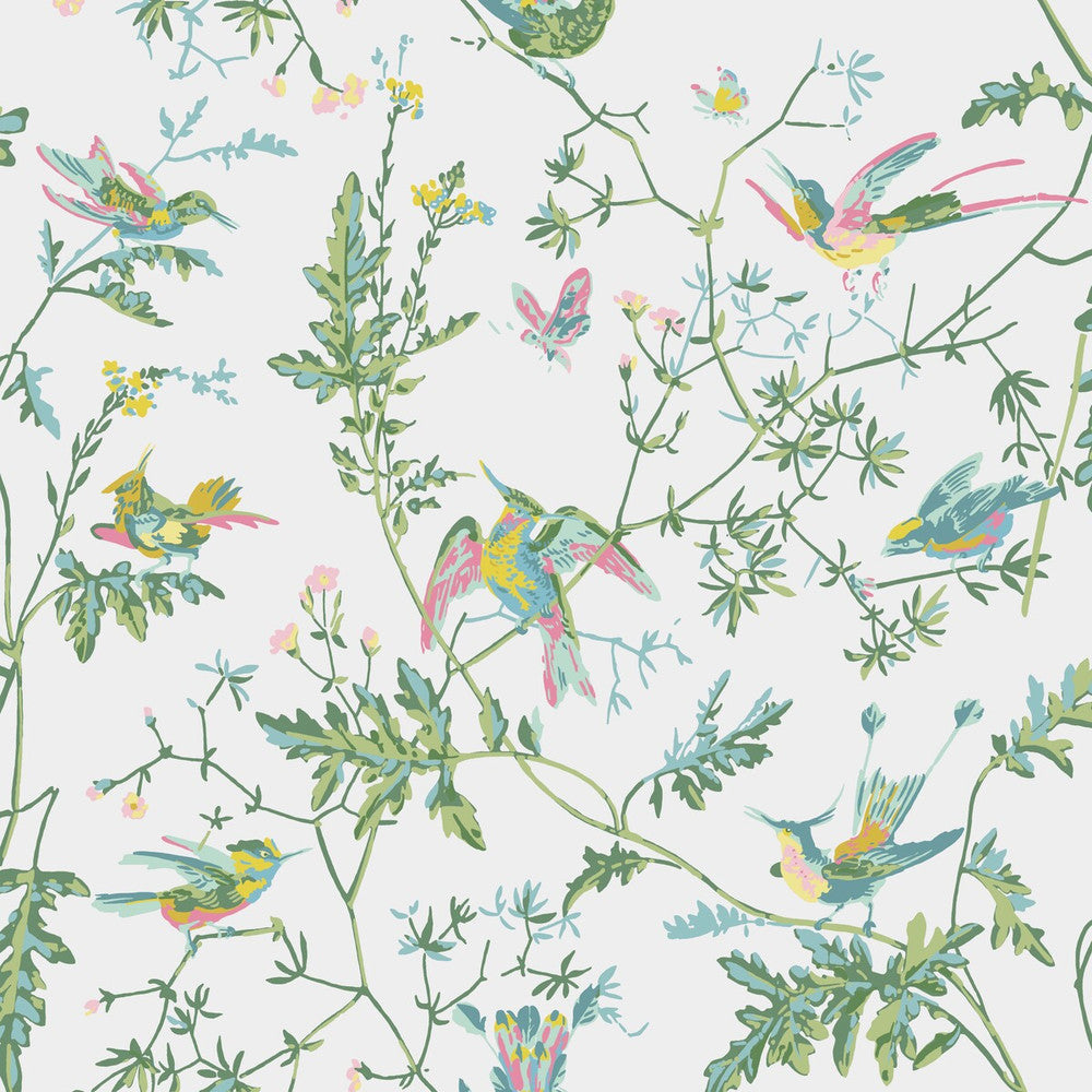 Hummingbirds Green/Pink by Cole & Son Designer Wallcovering COLE & SON ICONS PAPER - 100% United Kingdom Horizontal: and Vertical: 21 20.5 - Swanky Fabrics -