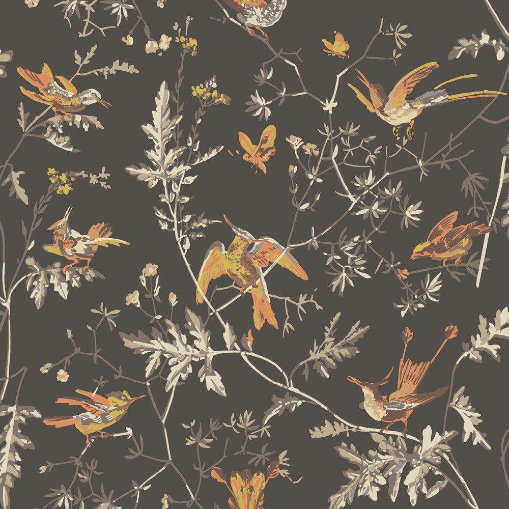 Hummingbirds Charcoal/Ginger by Cole & Son Designer Wallcovering COLE & SON ICONS PAPER - 100% United Kingdom - Horizontal: - and Vertical: 21 20.5 - Swanky Fabrics -