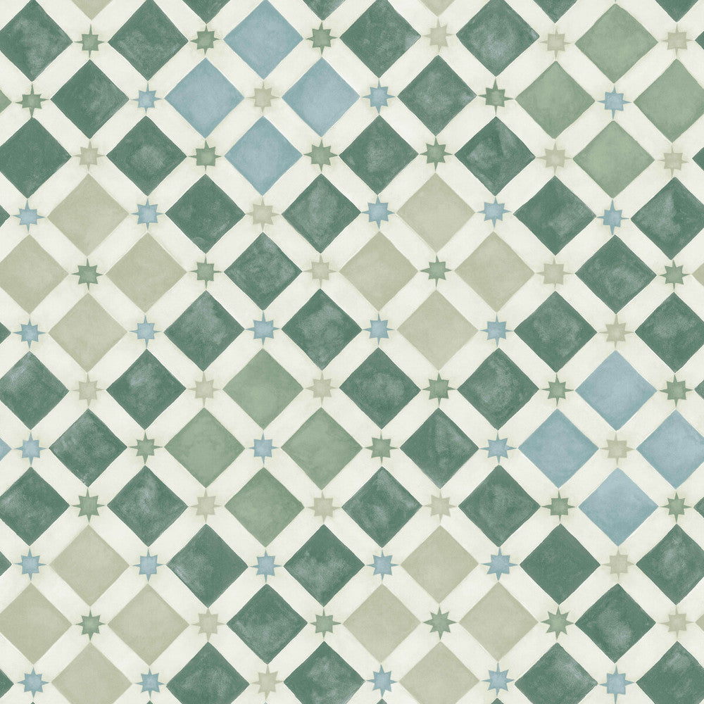 Zellige Olive & Print Room Blue by Cole & Son Designer Wallcovering COLE & SON MARTYN LAWRENCE BULLARD PAPER - 100% United Kingdom - Horizontal: - and Vertical: 20.5 20.5 - Swanky Fabrics -