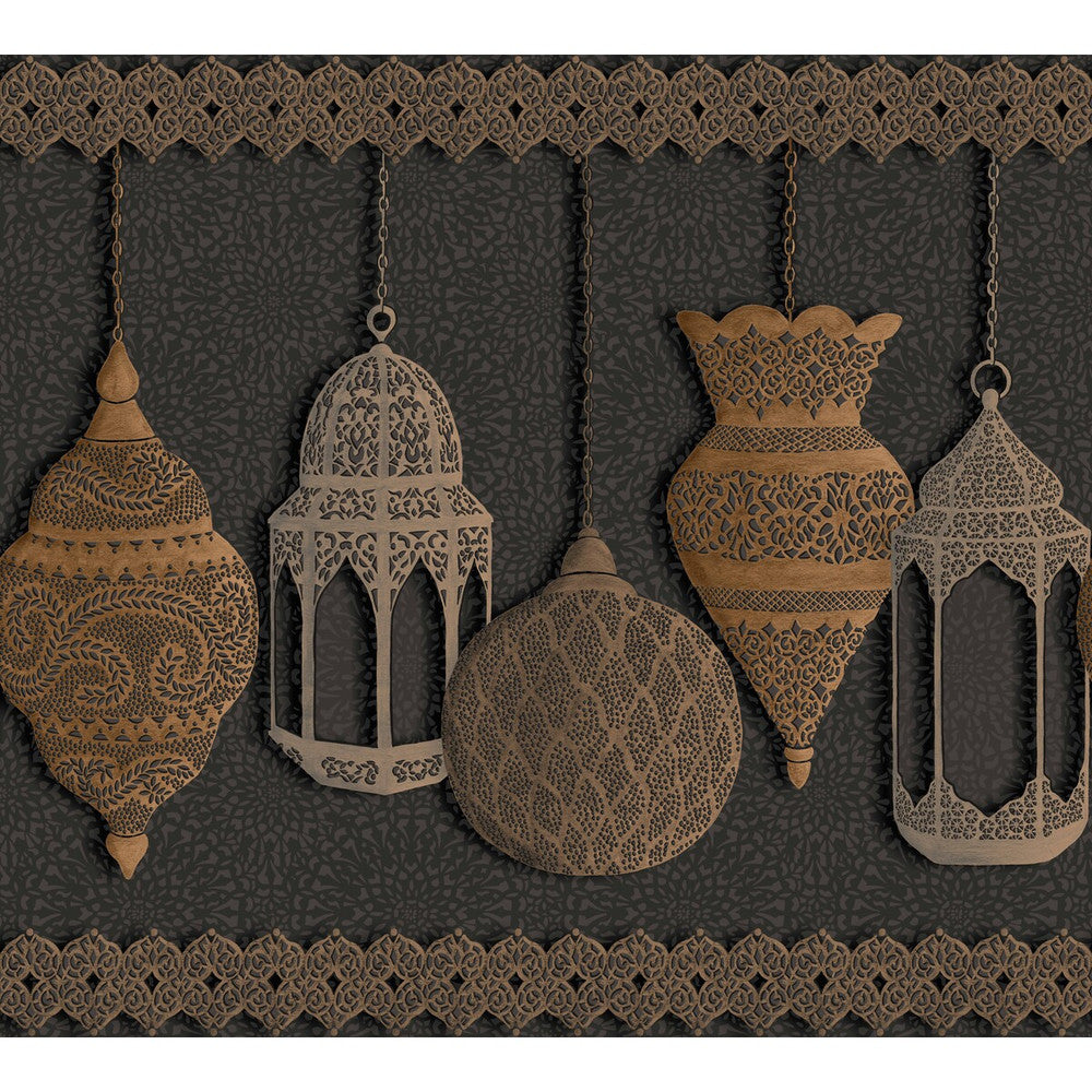 Fez Silver & Bronze On Charcoal by Cole & Son Designer Wallcovering COLE & SON MARTYN LAWRENCE BULLARD PAPER - 100% United Kingdom Horizontal: 30 and Vertical: 27 - Swanky Fabrics -
