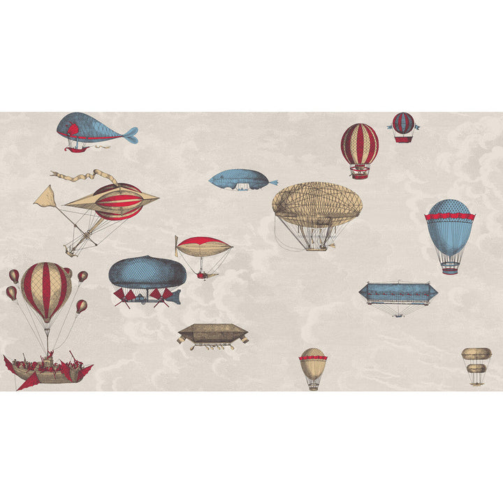 Macchine Volanti Stone/Rouge/Blue by Cole & Son Designer Wallcovering COLE & SON FORNASETTI PAPER - 100% United Kingdom Horizontal: 54 and Vertical: 30 54 - Swanky Fabrics -