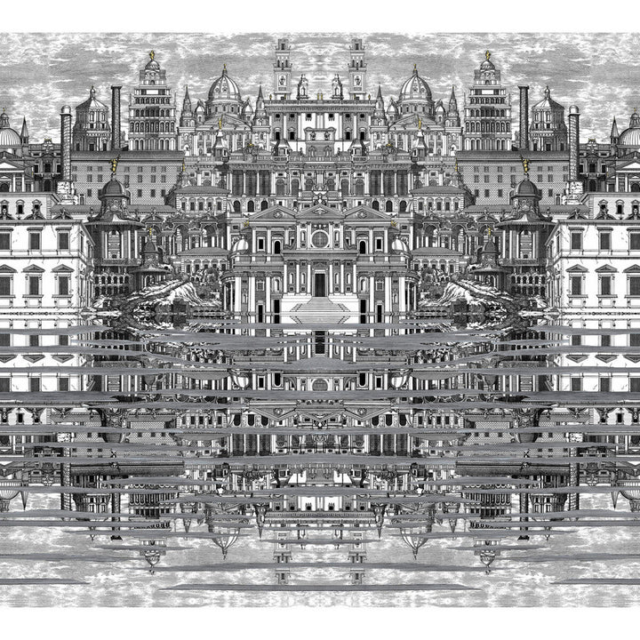 Riflesso Black/White by Cole & Son Designer Wallcovering COLE & SON FORNASETTI SENZA TEMPO PAPER - 100% United Kingdom - Horizontal: 55.1 and Vertical: 50.2 55.1 - Swanky Fabrics -