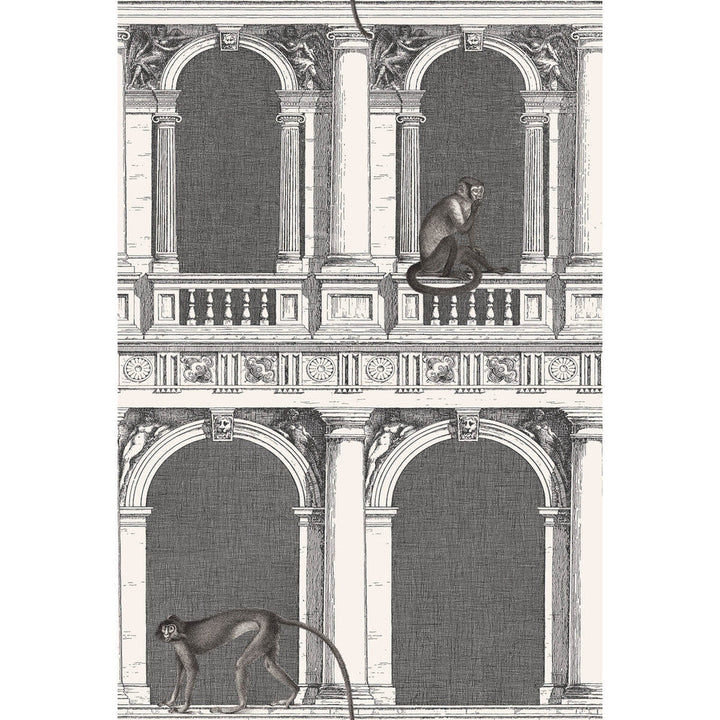 Procuratie E Scimmie B/W by Cole & Son Designer Wallcovering COLE & SON FORNASETTI SENZA TEMPO PAPER - 100% United Kingdom Horizontal: 27 and Vertical: 40.1 27 - Swanky Fabrics -