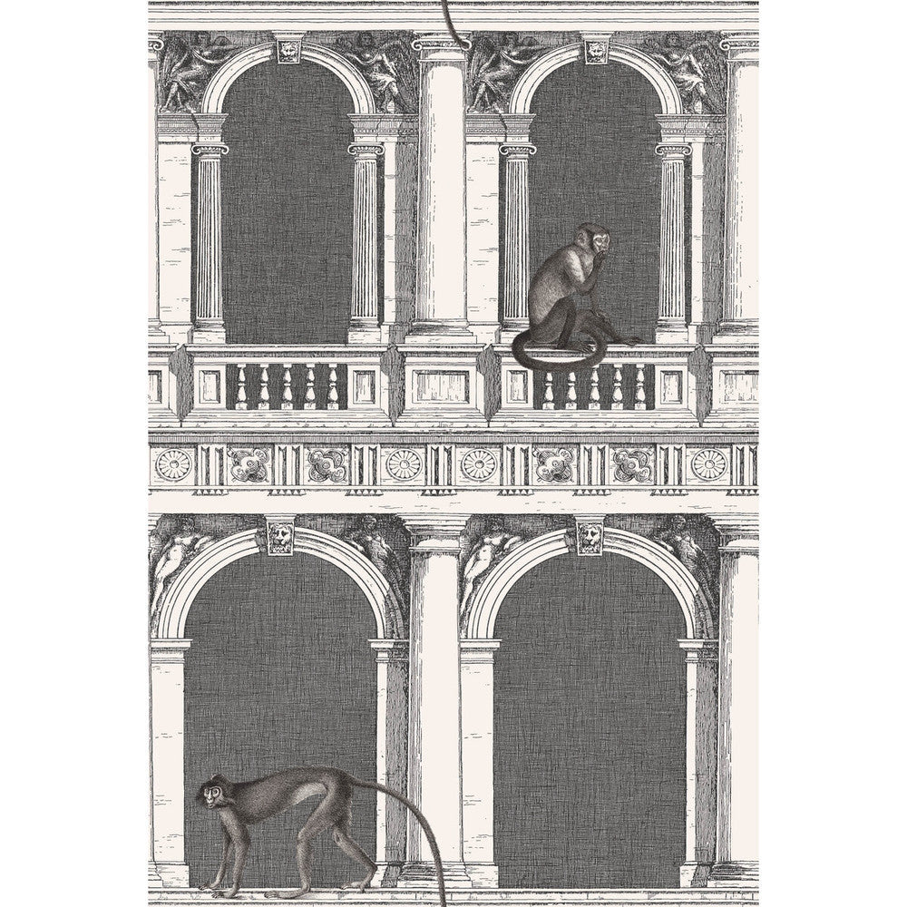 Procuratie E Scimmie B/W by Cole & Son Designer Wallcovering COLE & SON FORNASETTI SENZA TEMPO PAPER - 100% United Kingdom Horizontal: 27 and Vertical: 40.1 27 - Swanky Fabrics -