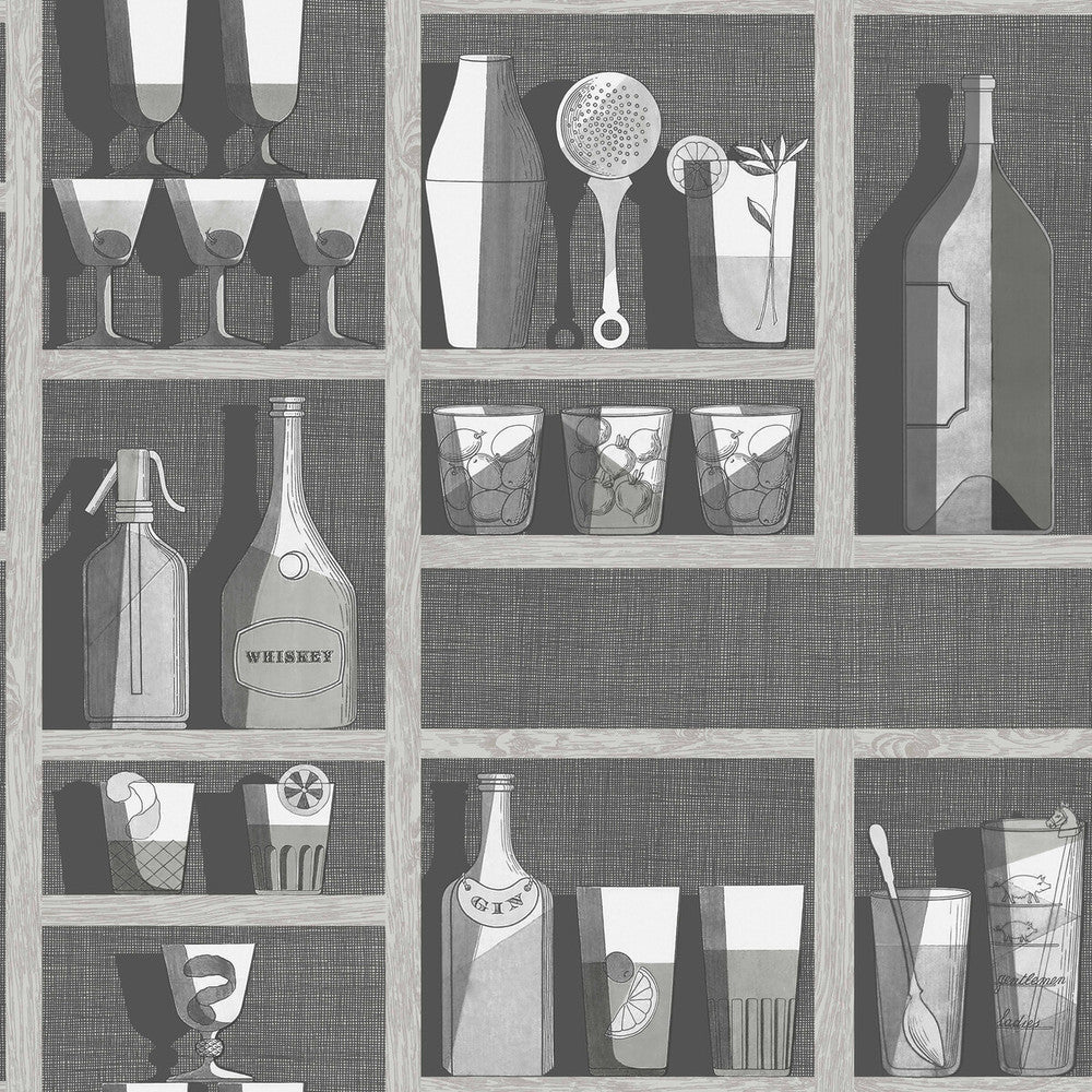 Cocktails Soot/Snow by Cole & Son Designer Wallcovering COLE & SON FORNASETTI SENZA TEMPO PAPER - 100% United Kingdom Horizontal: 27 and Vertical: 27 27 - Swanky Fabrics -