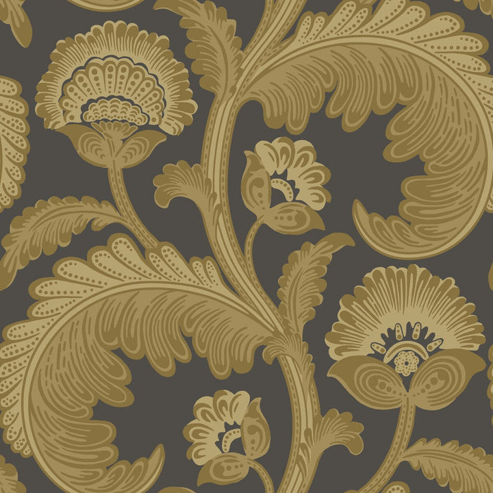 Fanfare Flock Ochre/Char by Cole & Son Designer Wallcovering COLE & SON PEARWOOD PAPER - 100% United Kingdom - Horizontal: 20.5 and Vertical: 20.5 20.5 - Swanky Fabrics -