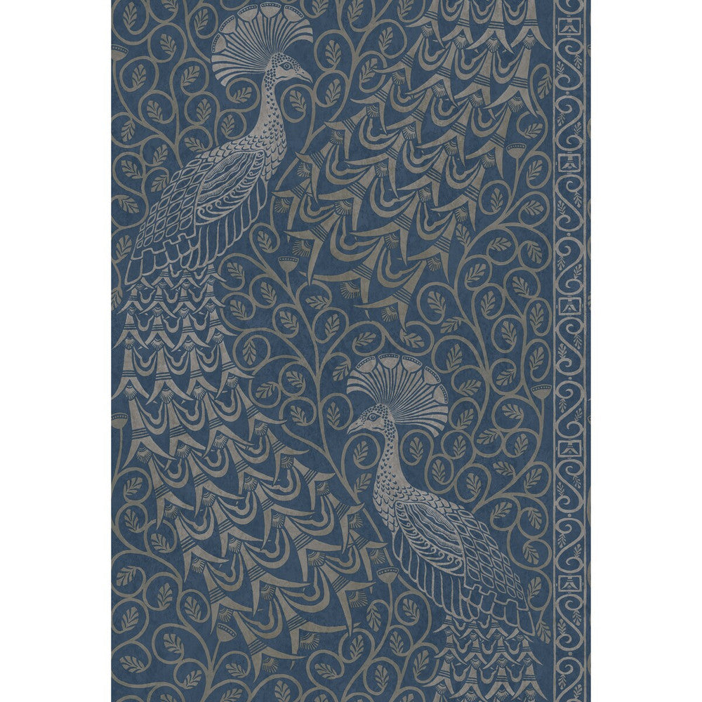 Pavo Parade Msilver/Denim by Cole & Son Designer Wallcovering COLE & SON PEARWOOD PAPER - 100% United Kingdom Horizontal: 20.5 and Vertical: 30 20.5 - Swanky Fabrics -
