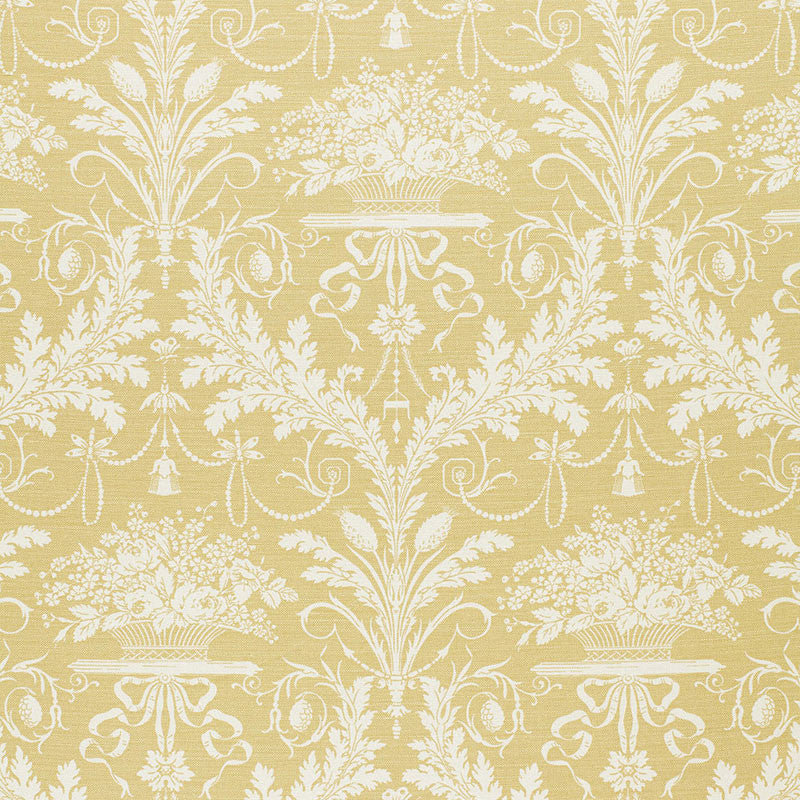 Clairemont Damask Yellow 1178015 by Schumacher Designer Fabric ARCHIVE VI See Sample UNITED KINGDOM MEDIUM DUTY </p><p>Repeat: Horizontal: 9" (23CM) and Vertical: 36" (91CM) 54" WIDE (137CM) - Swanky Fabrics -