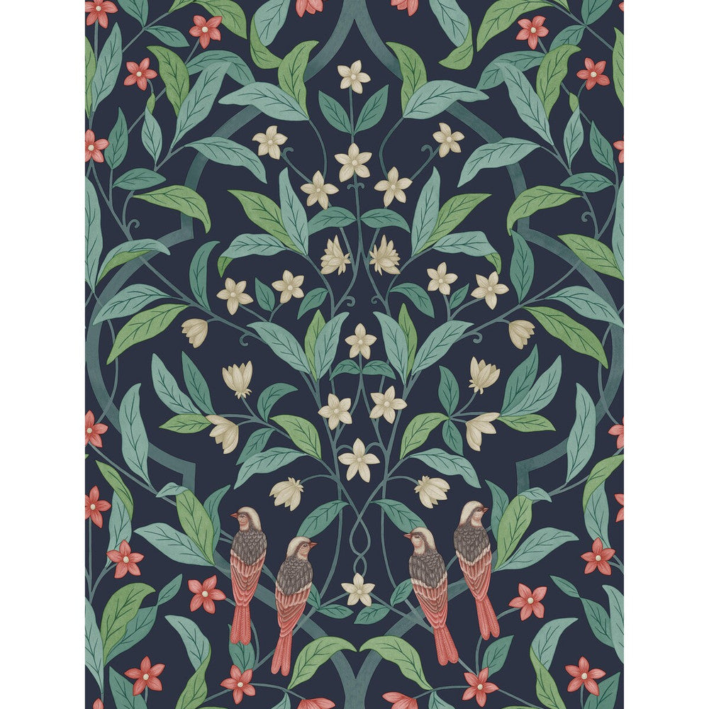 Jasmine & Serin Symphony Coral/Petrol/Ink by Cole & Son Designer Wallcovering COLE & SON SEVILLE NON WOVEN - 100% United Kingdom Horizontal: 20.5 and Vertical: 27 20.5 - Swanky Fabrics -
