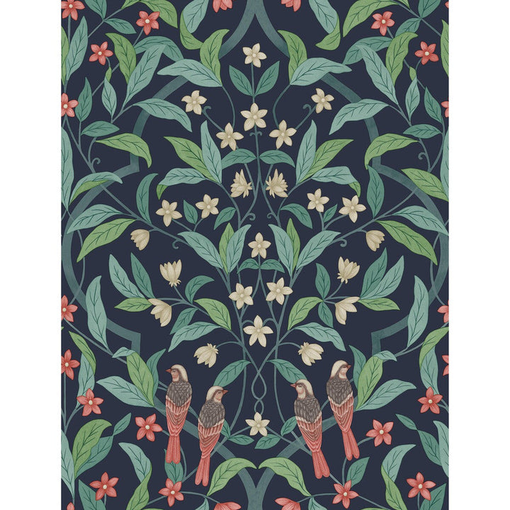 Jasmine & Serin Symphony Coral/Petrol/Ink by Cole & Son Designer Wallcovering COLE & SON SEVILLE NON WOVEN - 100% United Kingdom Horizontal: 20.5 and Vertical: 27 20.5 - Swanky Fabrics -