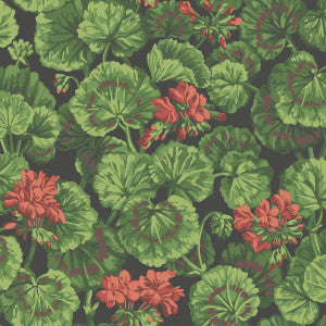 Cole & Son Wallpaper Geranium Rouge & Leaf Greens On Black