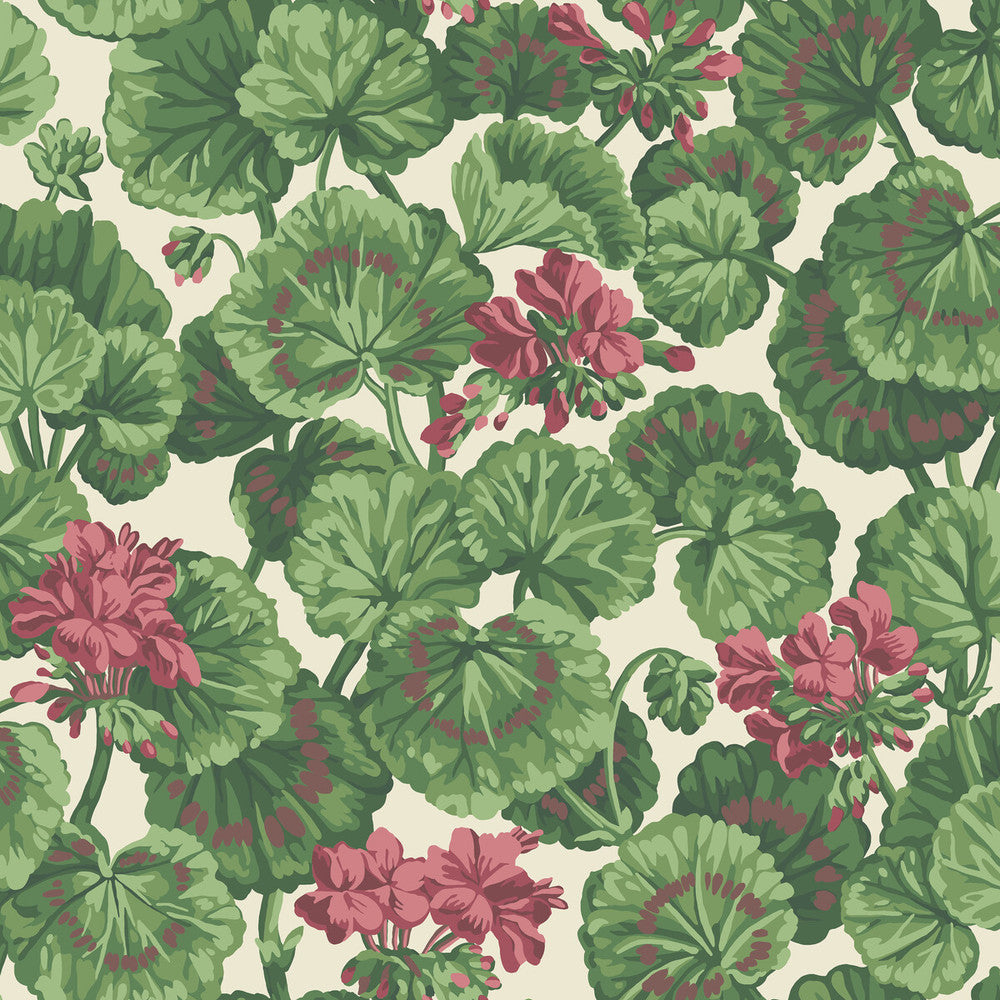 Geranium Rose/Forest Grn On Parchment by Cole & Son Designer Wallcovering COLE & SON SEVILLE NON WOVEN - 100% United Kingdom Horizontal: 20.5 and Vertical: 20.5 20.5 - Swanky Fabrics -