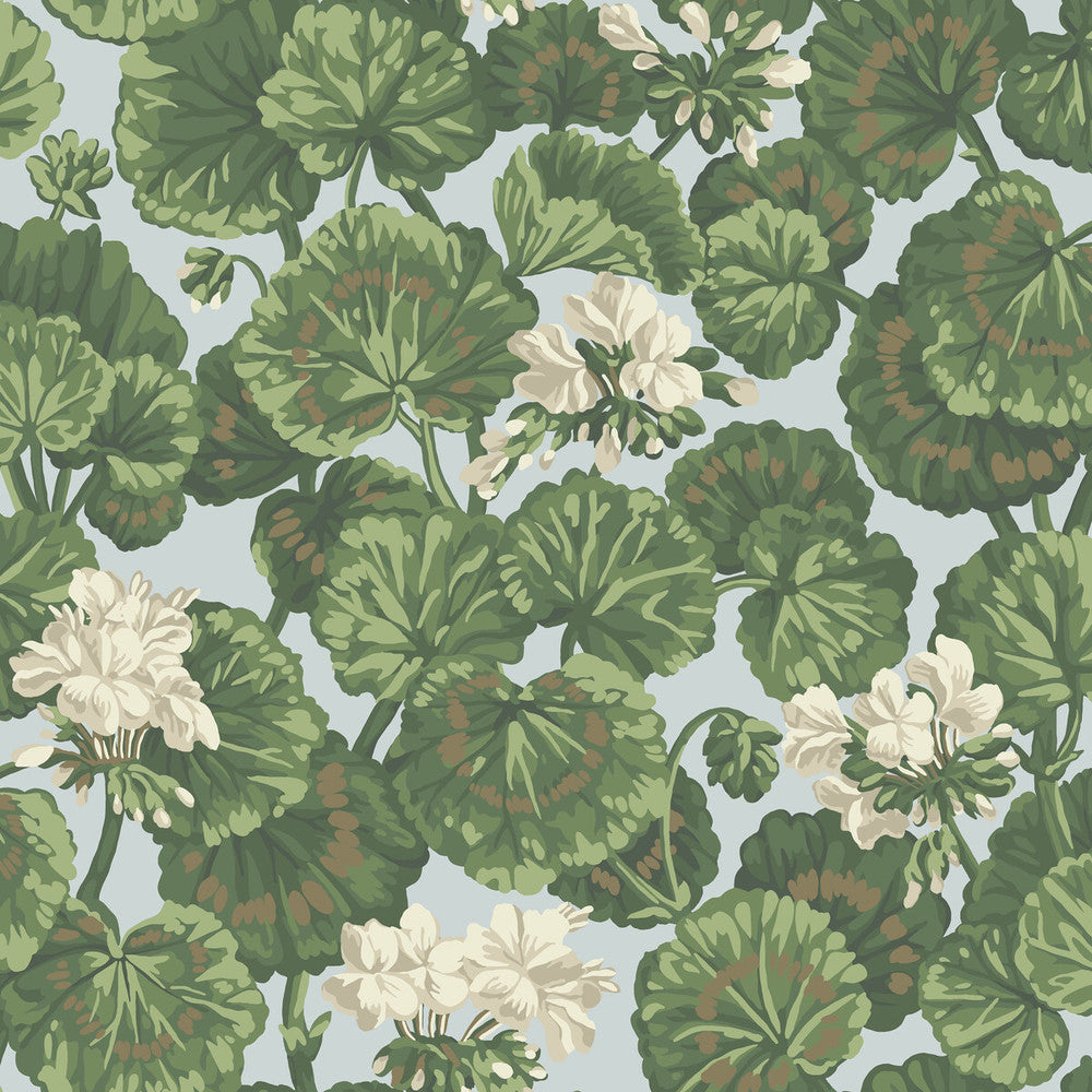 Geranium White & Sage On Seafoam by Cole & Son Designer Wallcovering COLE & SON SEVILLE NON WOVEN - 100% United Kingdom Horizontal: 20.5 and Vertical: 20.5 20.5 - Swanky Fabrics -
