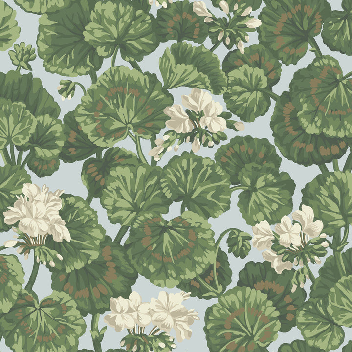 Geranium White & Sage On Seafoam by Cole & Son Designer Wallcovering COLE & SON SEVILLE NON WOVEN - 100% United Kingdom Horizontal: 20.5 and Vertical: 20.5 20.5 - Swanky Fabrics -