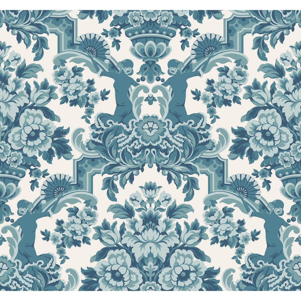 Lola Petrol Blues On White by Cole & Son Designer Wallcovering COLE & SON SEVILLE NON WOVEN - 100% United Kingdom Horizontal: 27 and Vertical: 25.2 27 - Swanky Fabrics -