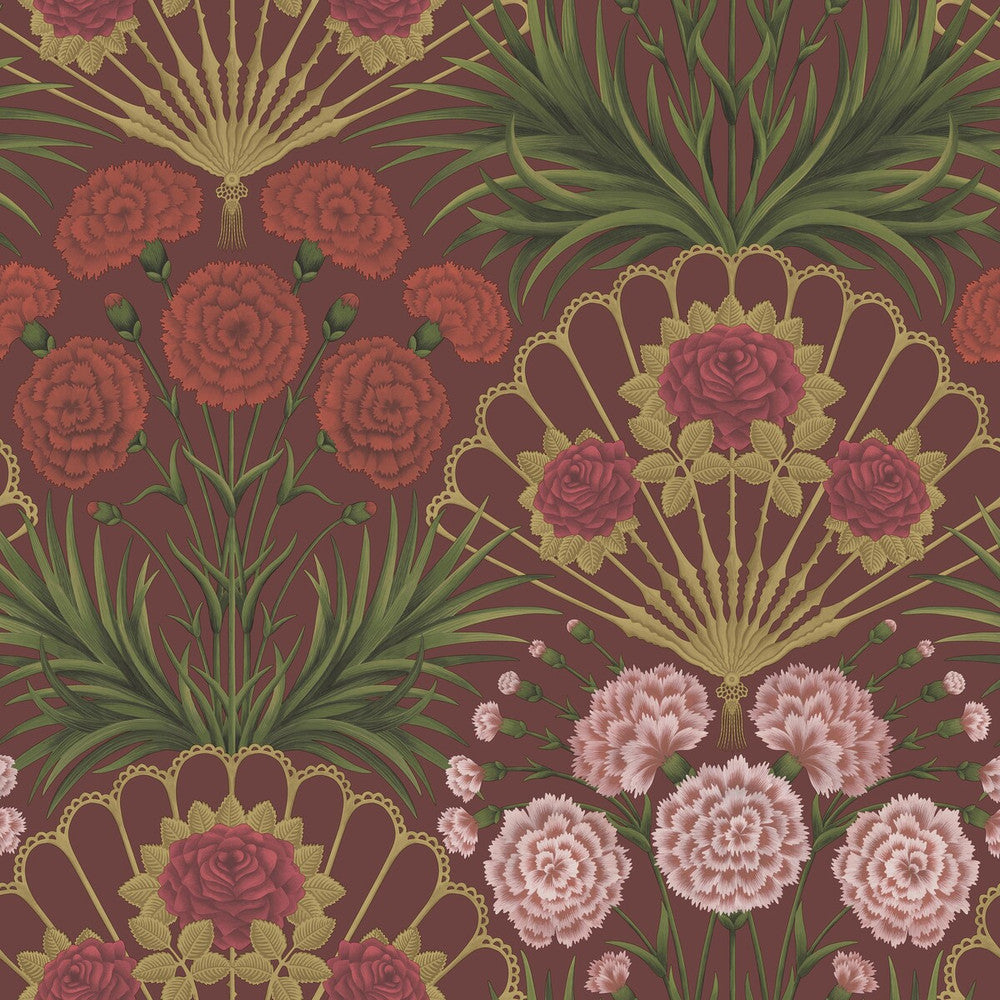 Flamenco Fan Rose/Brt Rouge/M Gold/Crimson by Cole & Son Designer Wallcovering COLE & SON SEVILLE NON WOVEN - 100% United Kingdom Horizontal: 27 and Vertical: 27 27 - Swanky Fabrics -