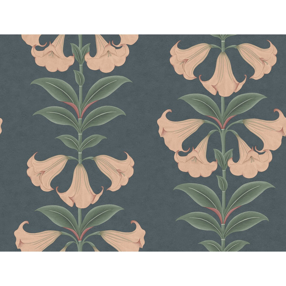 Angels Trumpet Coral & Viridian On Ink by Cole & Son Designer Wallcovering COLE & SON SEVILLE NON WOVEN - 100% United Kingdom Horizontal: 27 and Vertical: 20.5 27 - Swanky Fabrics -