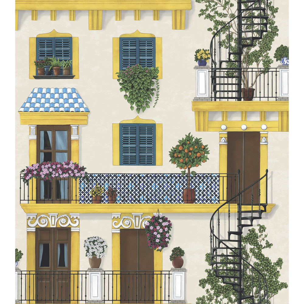 Alfaro Canary Yellow & Petrol On Parchment by Cole & Son Designer Wallcovering COLE & SON SEVILLE NON WOVEN - 100% United Kingdom Horizontal: 27 and Vertical: 30 27 - Swanky Fabrics -