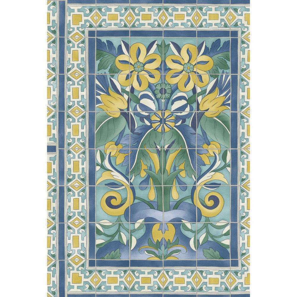 Triana Canary Yellow & China Blue On Teal by Cole & Son Designer Wallcovering COLE & SON SEVILLE NON WOVEN - 100% United Kingdom Horizontal: 20.5 and Vertical: 30 20.5 - Swanky Fabrics -