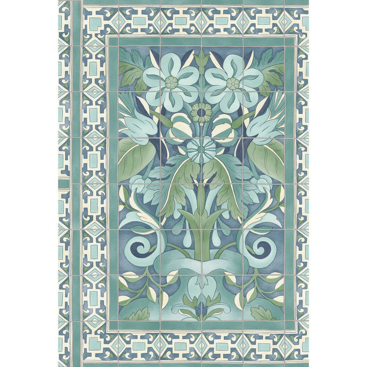 Triana Teal & Dark Teal On Denim by Cole & Son Designer Wallcovering COLE & SON SEVILLE NON WOVEN - 100% United Kingdom Horizontal: 20.5 and Vertical: 30 20.5 - Swanky Fabrics -