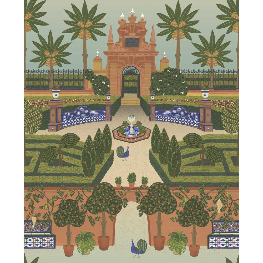 Alcazar Gardens Terracotta/Spring Gr/Multi by Cole & Son Designer Wallcovering COLE & SON SEVILLE NON WOVEN - 100% United Kingdom Horizontal: 27 and Vertical: 33 27 - Swanky Fabrics -
