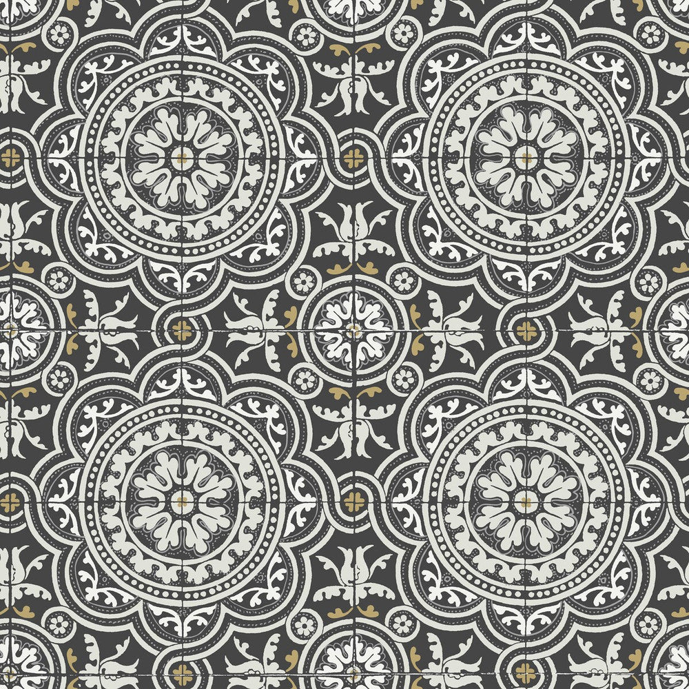 Piccadilly Grey & Metallic Gold On Black by Cole & Son Designer Wallcovering COLE & SON SEVILLE NON WOVEN - 100% United Kingdom Horizontal: 20.8 and Vertical: 20.8 20.8 - Swanky Fabrics -
